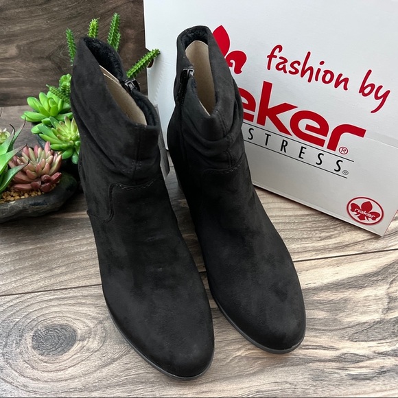 NIB Rieker Ivonne 73 Block Heel Ankle Bootie Boots Black EU 39 US 8 - Picture 2 of 12
